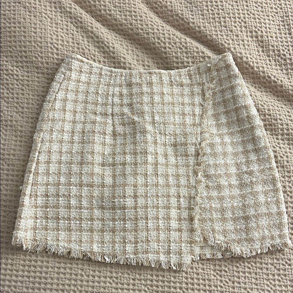 Cream and Tan Plaid Pencil Skirt